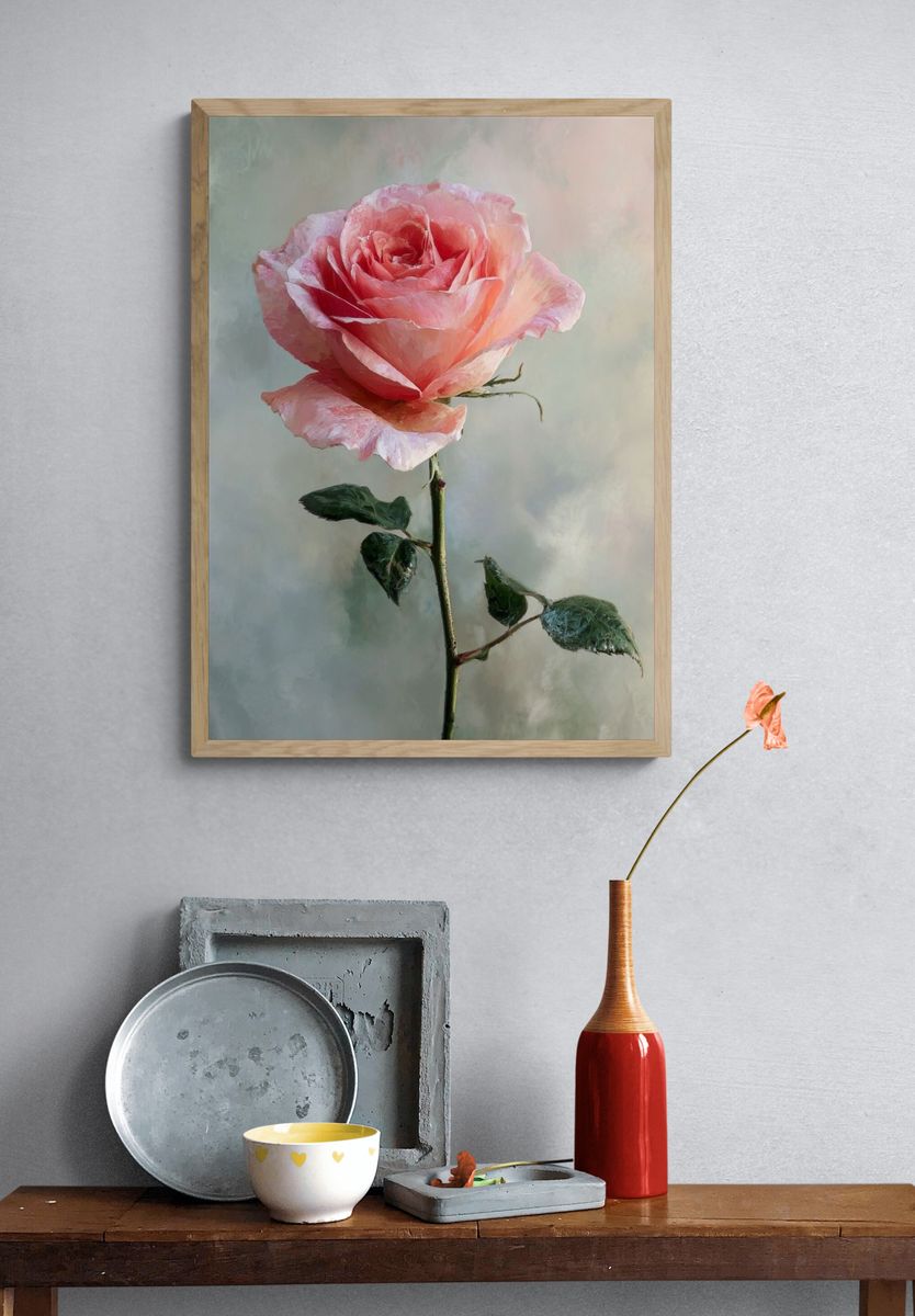 Pink Rose Watercolor Poster. — room view 3