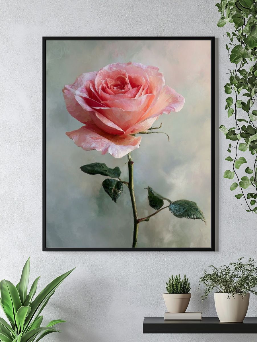 Pink Rose Watercolor Poster. — room view 4