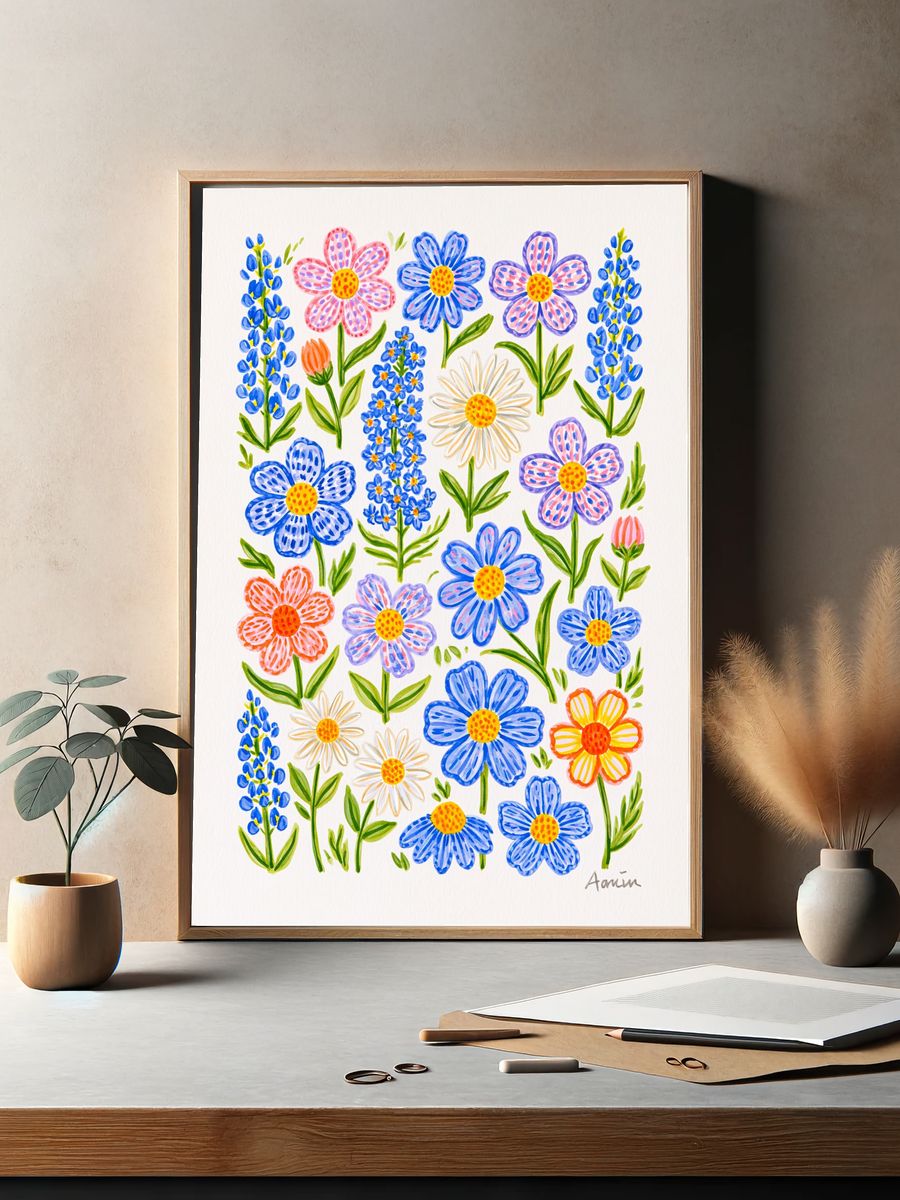 Wildflower Bouquet Watercolor Print. — room view 2