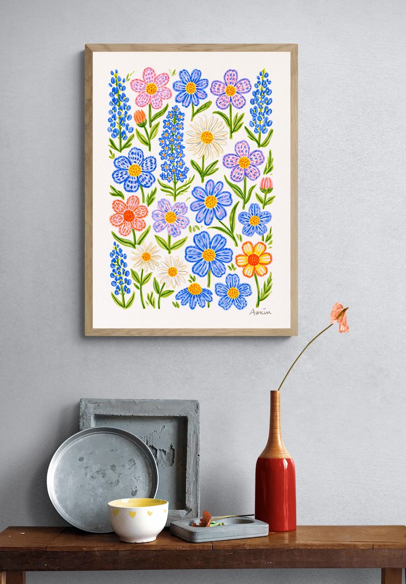 Wildflower Bouquet Watercolor Print. — room view 3