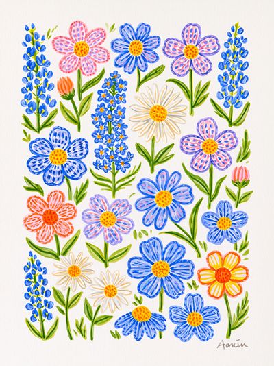 Wildflower Bouquet Watercolor Print. poster