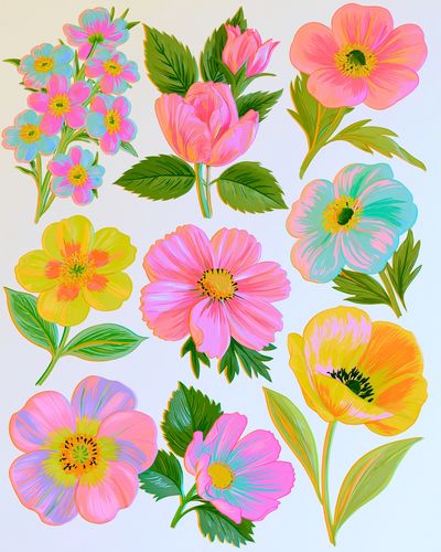Neon Wildflower Bouquet Print.