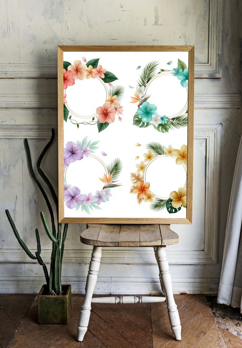 Tropical Floral Wreath Print. — room view 1