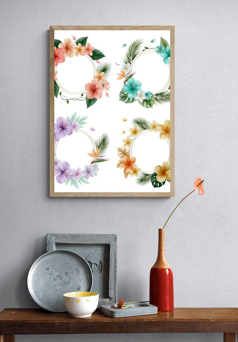 Tropical Floral Wreath Print. — room view 3