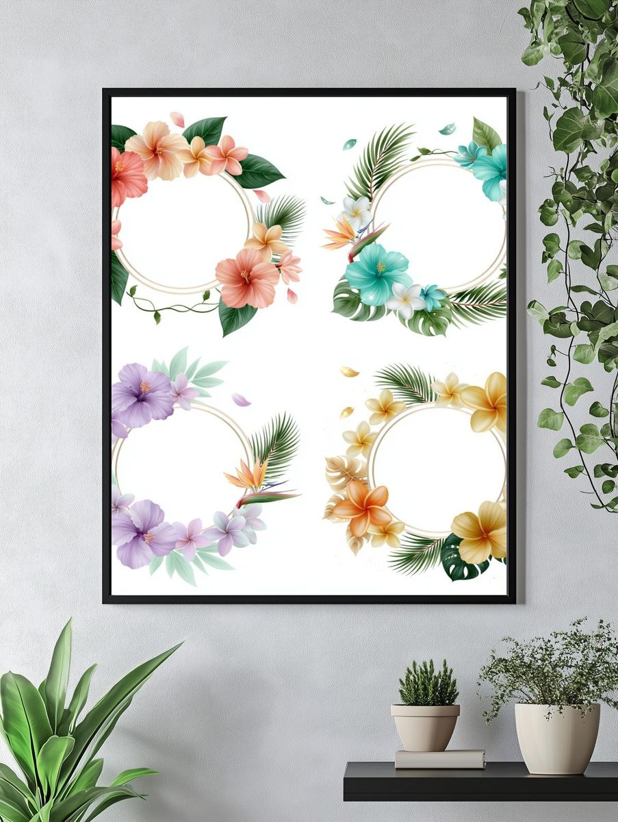 Tropical Floral Wreath Print. — room view 4