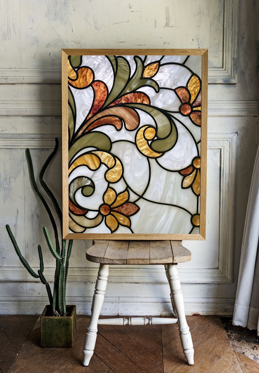 Stained Glass Floral Scroll Poster. room preview