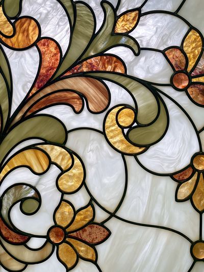 Stained Glass Floral Scroll Poster. poster