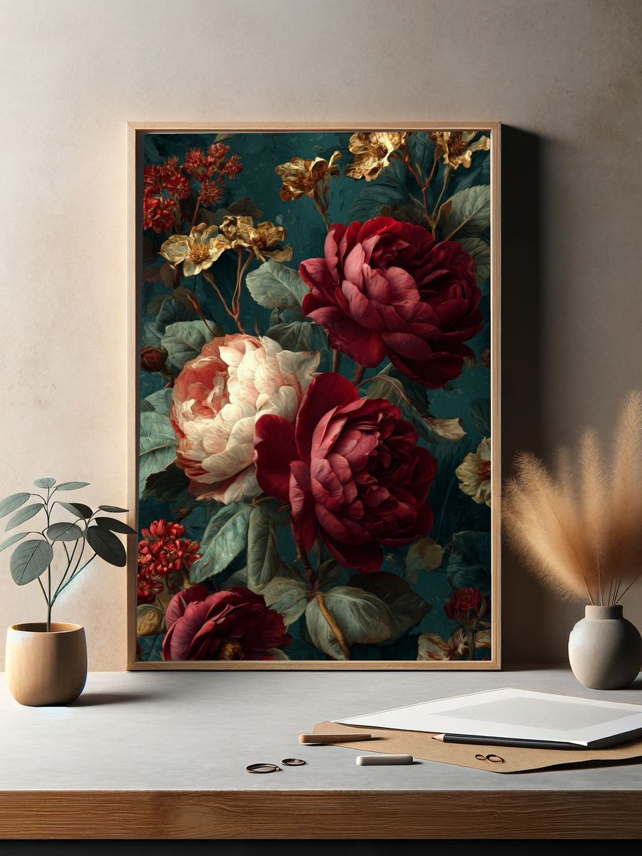 Velvet Peonies Botanical Print. — room view 2