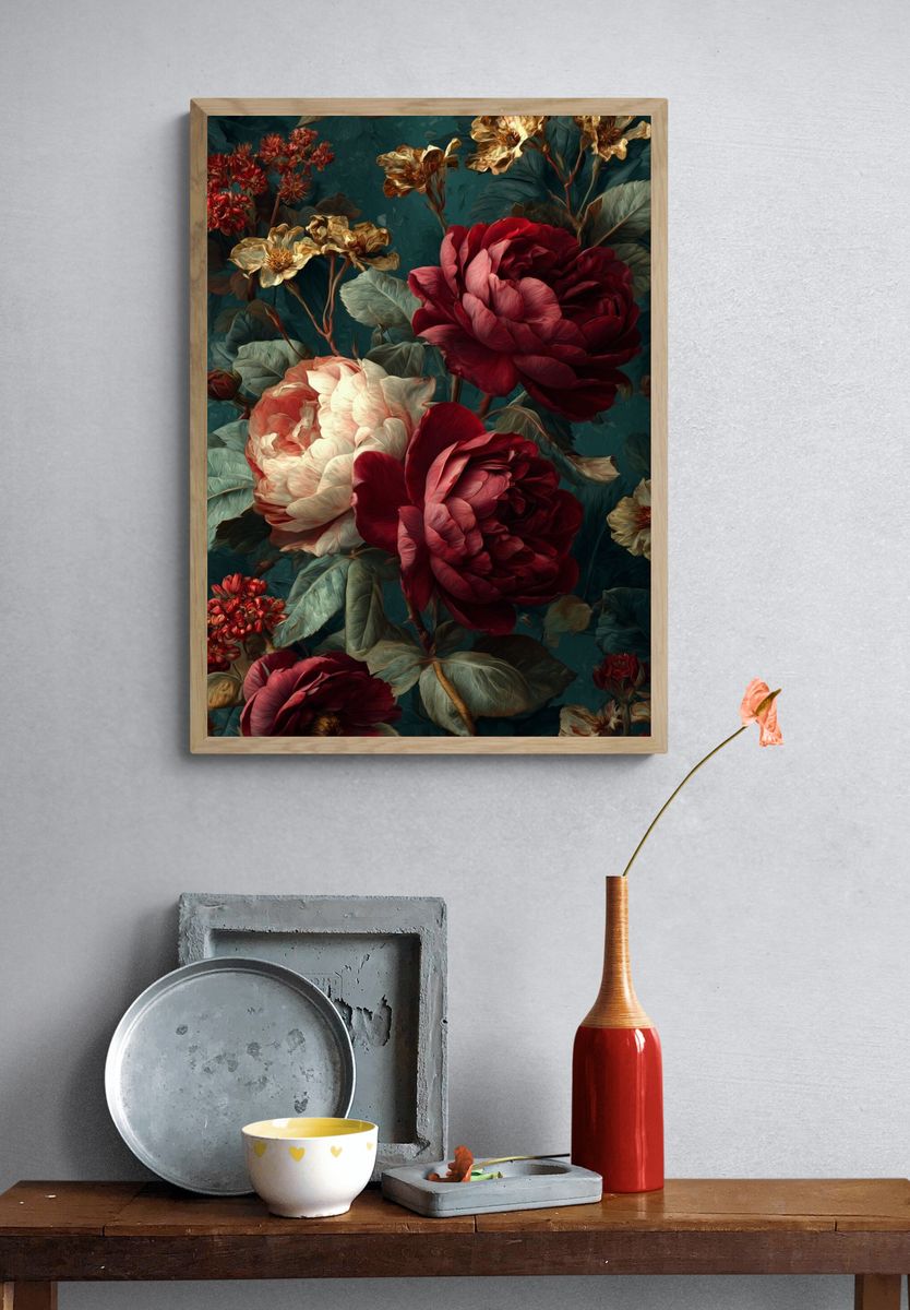 Velvet Peonies Botanical Print. — room view 3