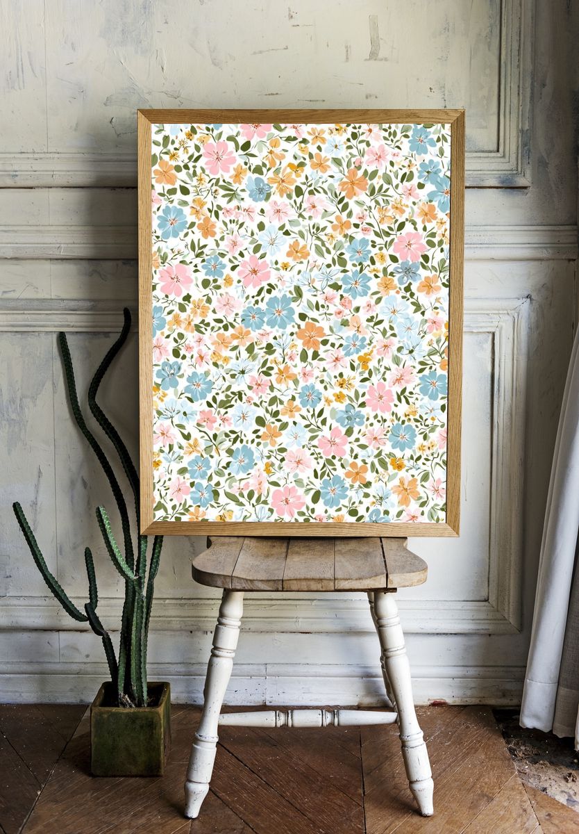 Pastel Wildflower Botanical Print. room preview