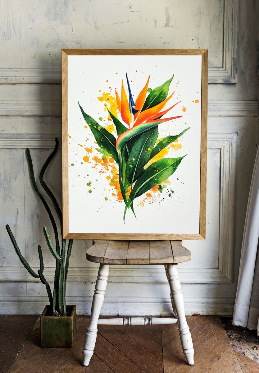 Bird of Paradise Watercolor Print. room preview