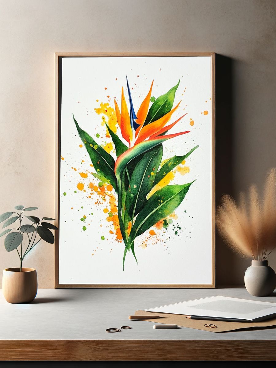 Bird of Paradise Watercolor Print. — room view 2