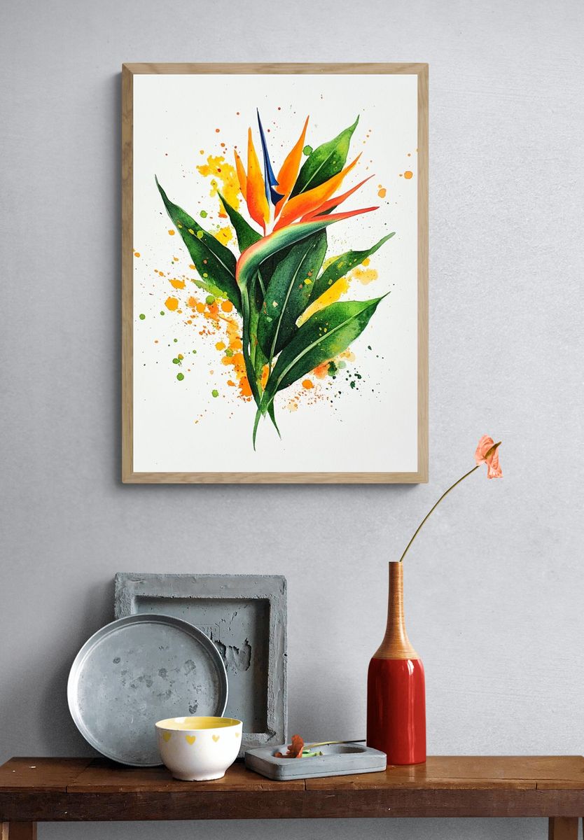 Bird of Paradise Watercolor Print. — room view 3