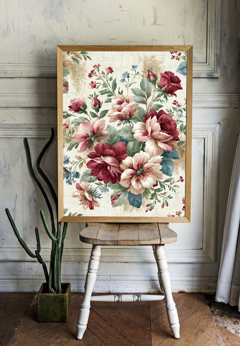 Vintage Floral Bouquet Print. room preview
