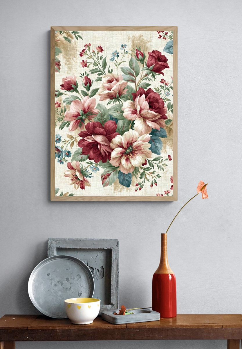 Vintage Floral Bouquet Print. — room view 3