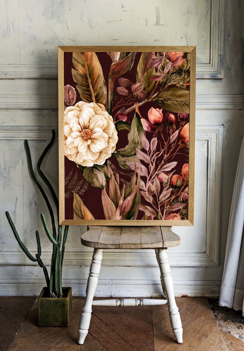 Autumn Floral Watercolor Print. room preview