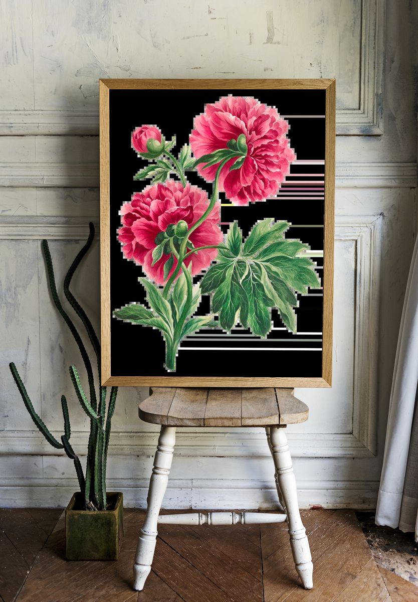 Blue Hydrangea Basket Watercolor Print. — room view 1