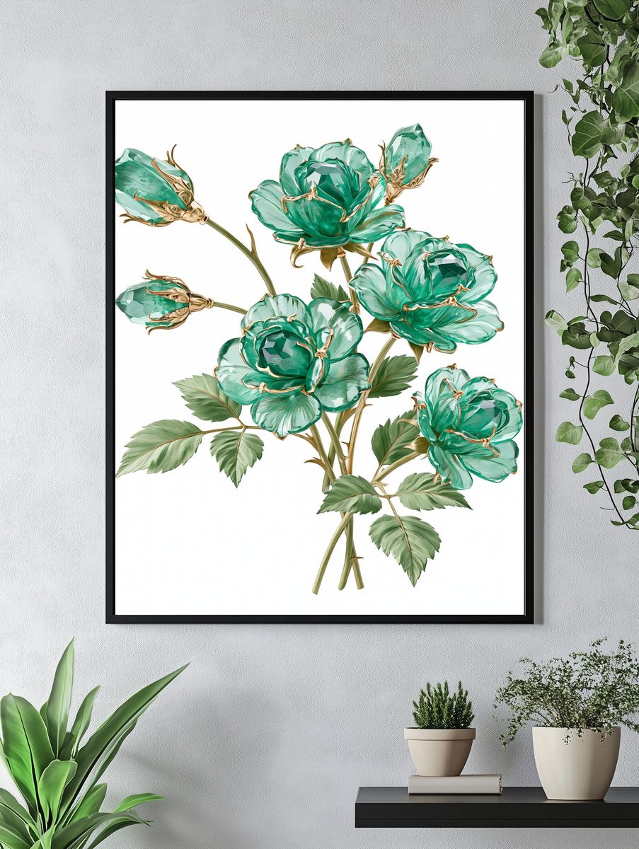 Emerald Rose Botanical Print. — room view 4
