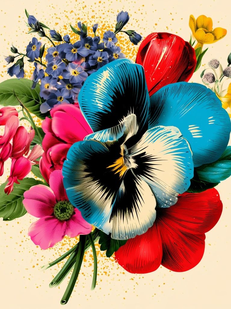 Colorful Floral Bouquet Illustration Poster. poster detail