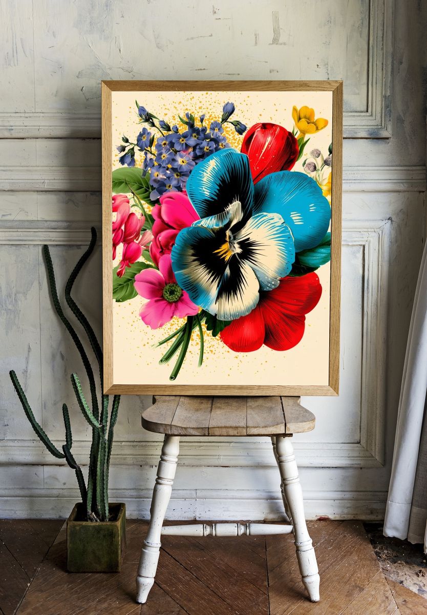 Colorful Floral Bouquet Illustration Poster. — room view 1
