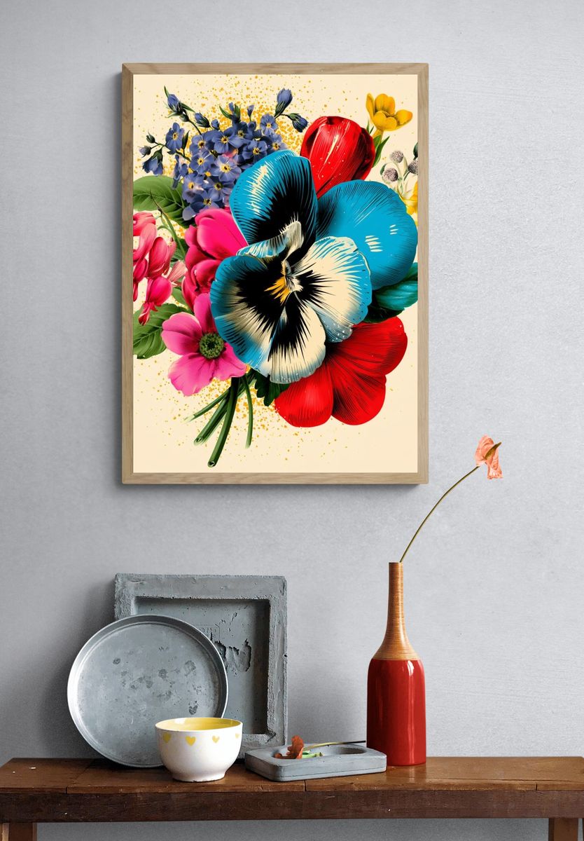 Colorful Floral Bouquet Illustration Poster. — room view 3