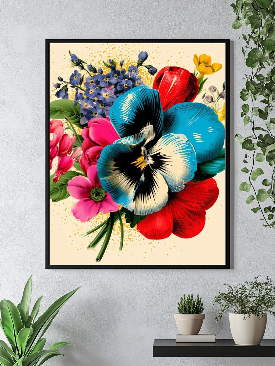 Colorful Floral Bouquet Illustration Poster. — room view 4