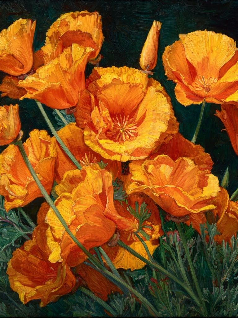 Orange Poppy Blooms Fine-Art Poster. poster detail