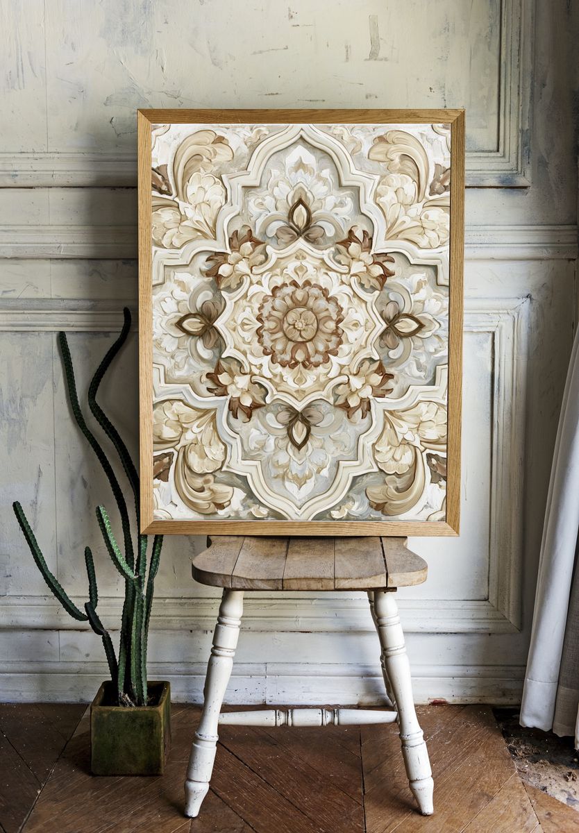 Ornate Floral Medallion Print. room preview