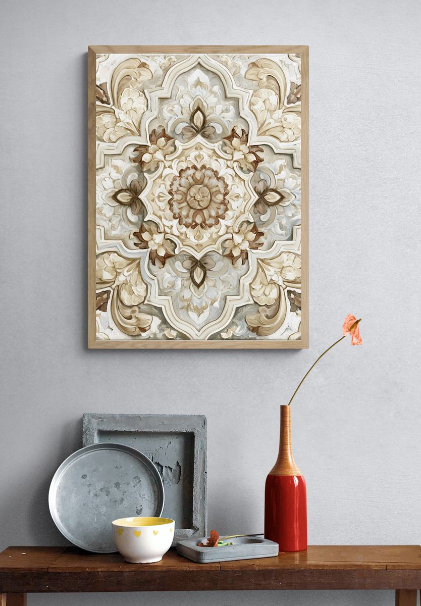 Ornate Floral Medallion Print. — room view 3