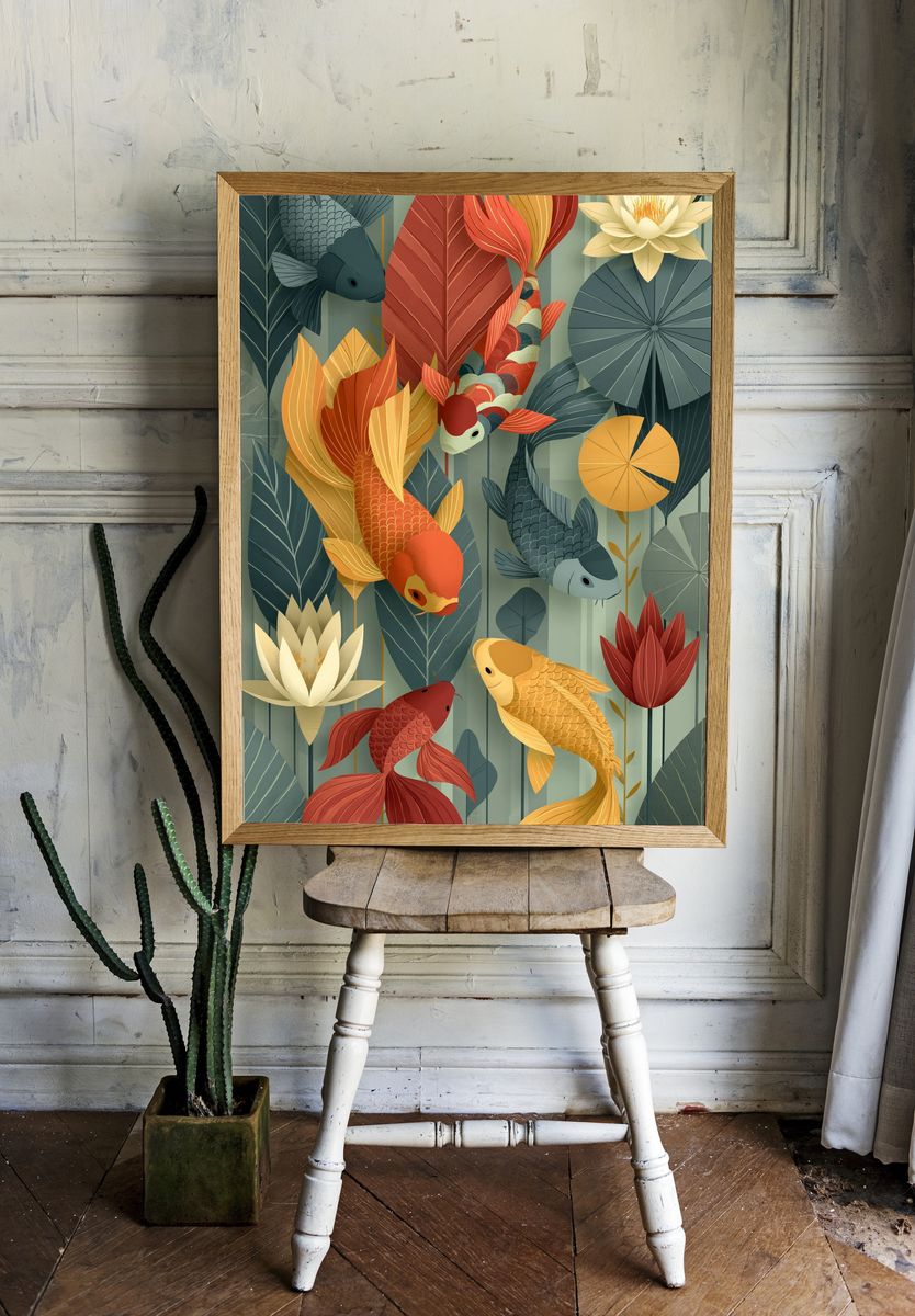 Koi Pond Botanical Poster. room preview