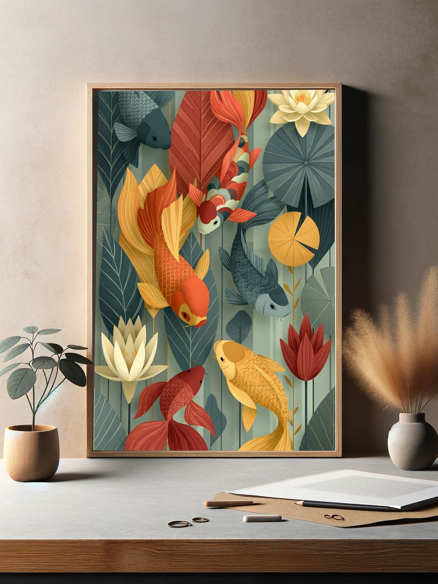 Koi Pond Botanical Poster. — room view 2