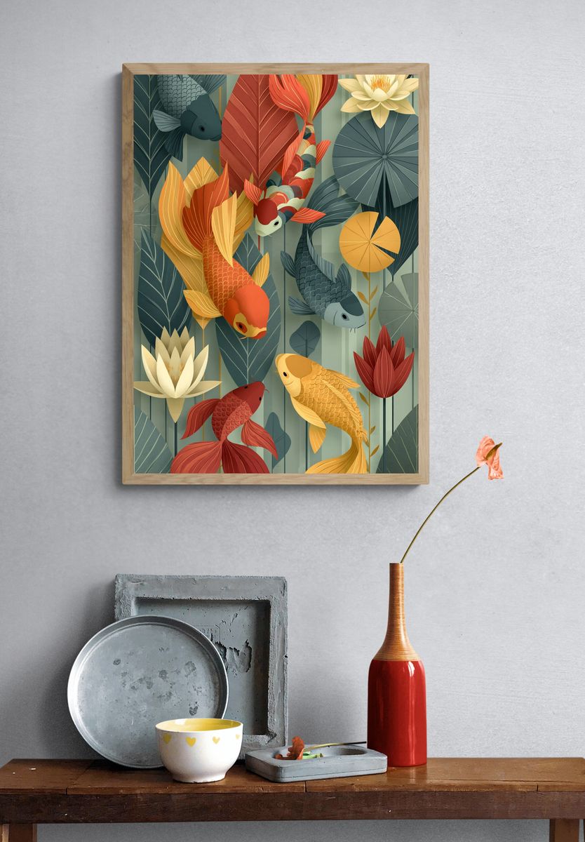 Koi Pond Botanical Poster. — room view 3