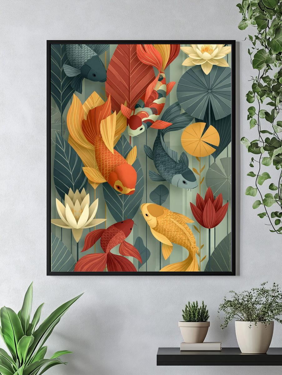 Koi Pond Botanical Poster. — room view 4