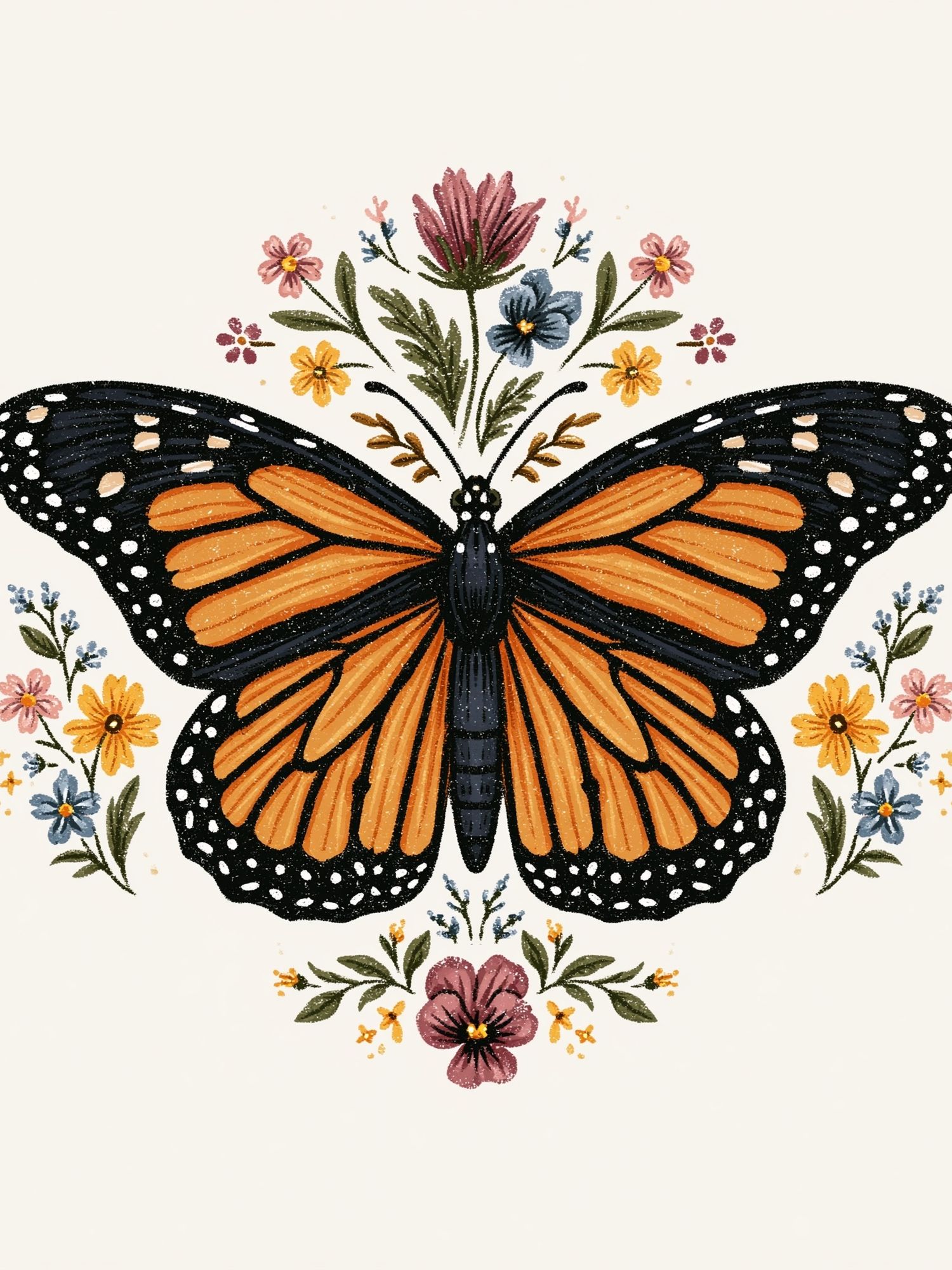 Monarch Butterfly Floral Illustration Poster. poster detail
