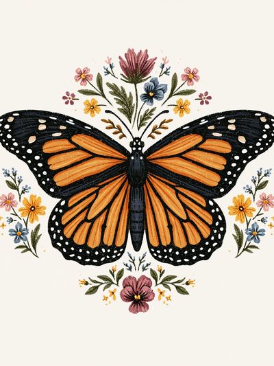 Monarch Butterfly Floral Illustration Poster.