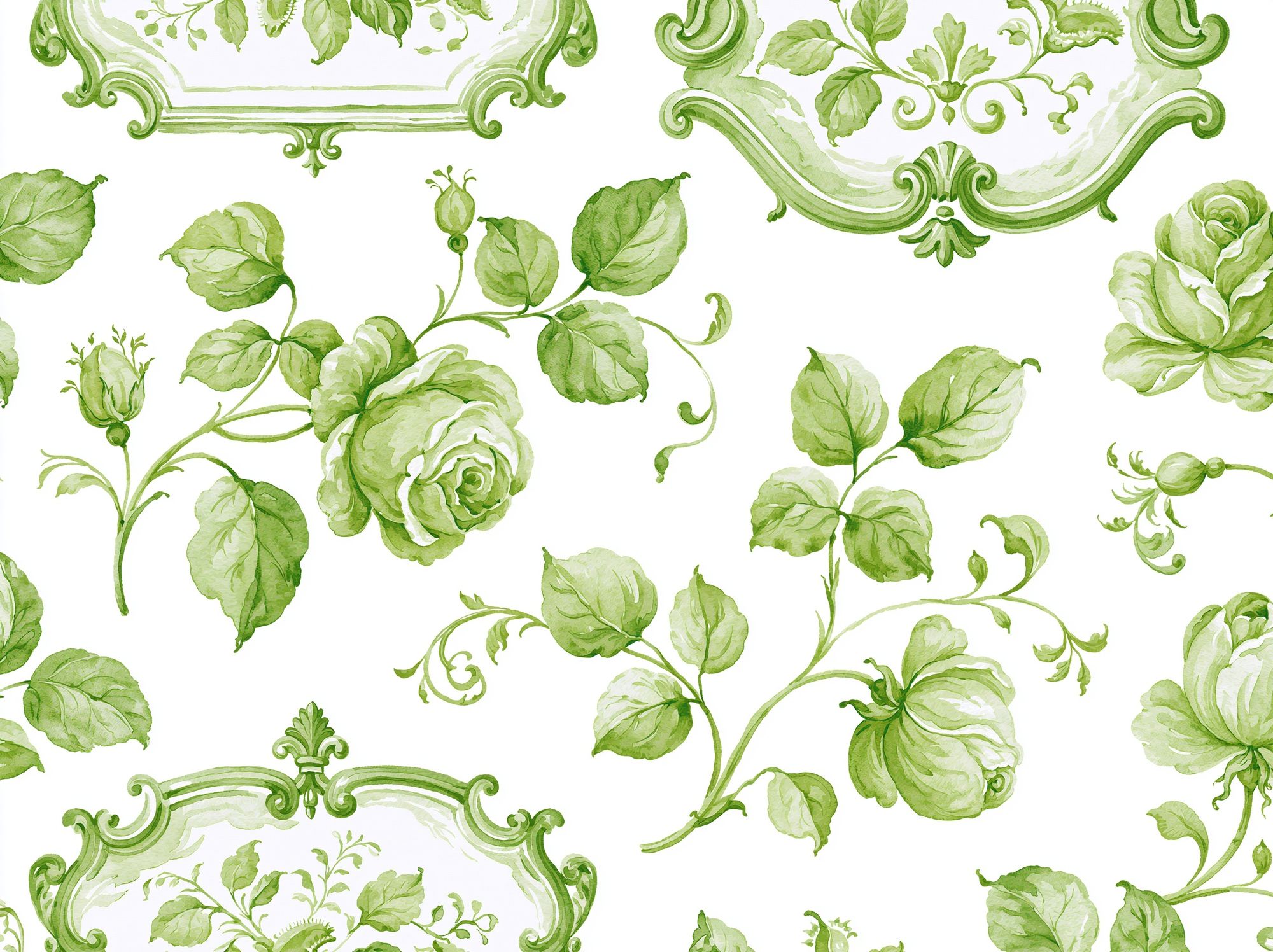 Green Floral Toile Botanical Print. poster — botanical art