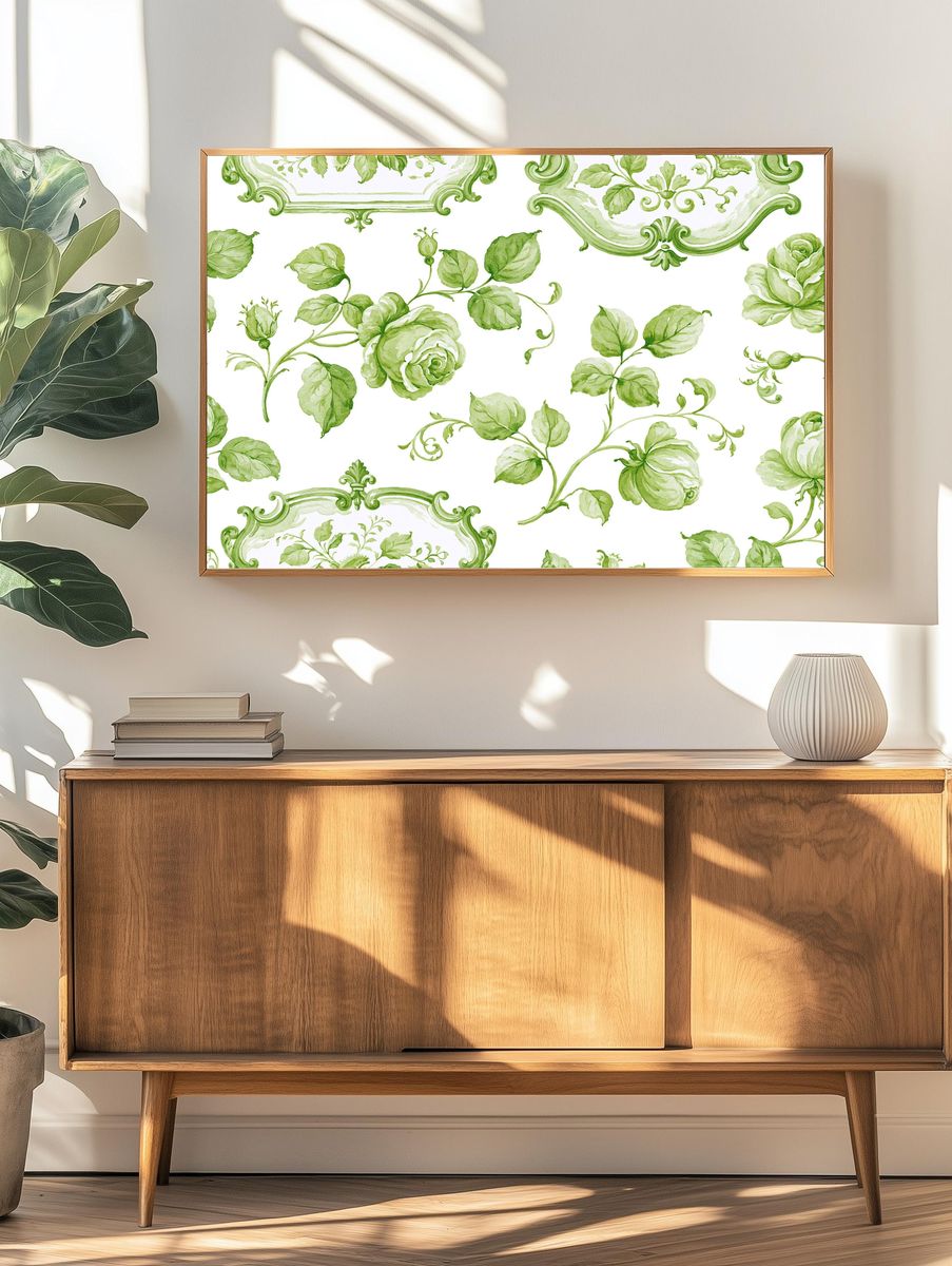 Green Floral Toile Botanical Print. — room view 3