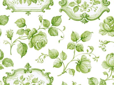 Green Floral Toile Botanical Print. poster
