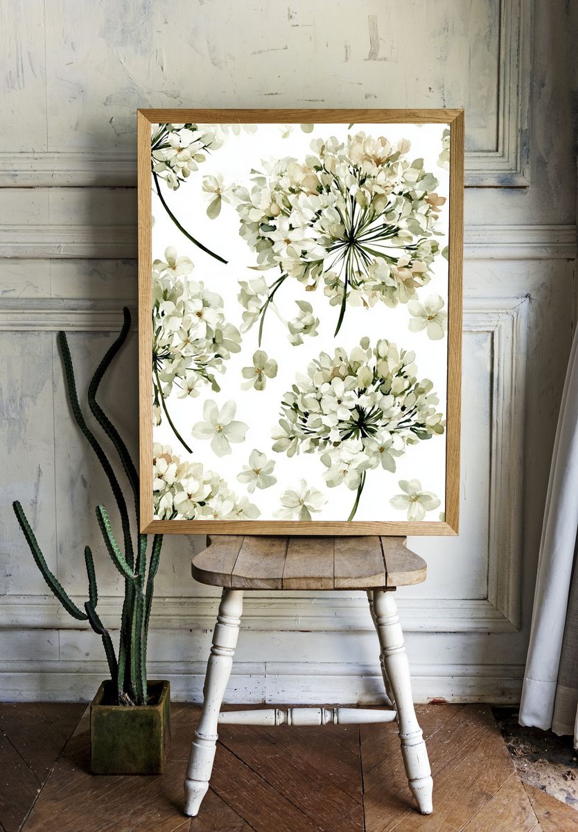 White Blossom Watercolor Print. — room view 1