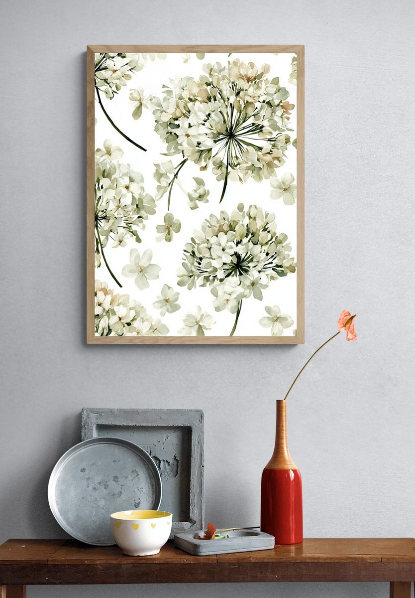 White Blossom Watercolor Print. — room view 3