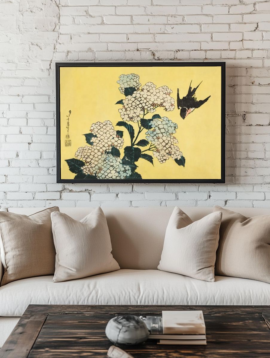 Hydrangea Swallow, untitled series large. room preview