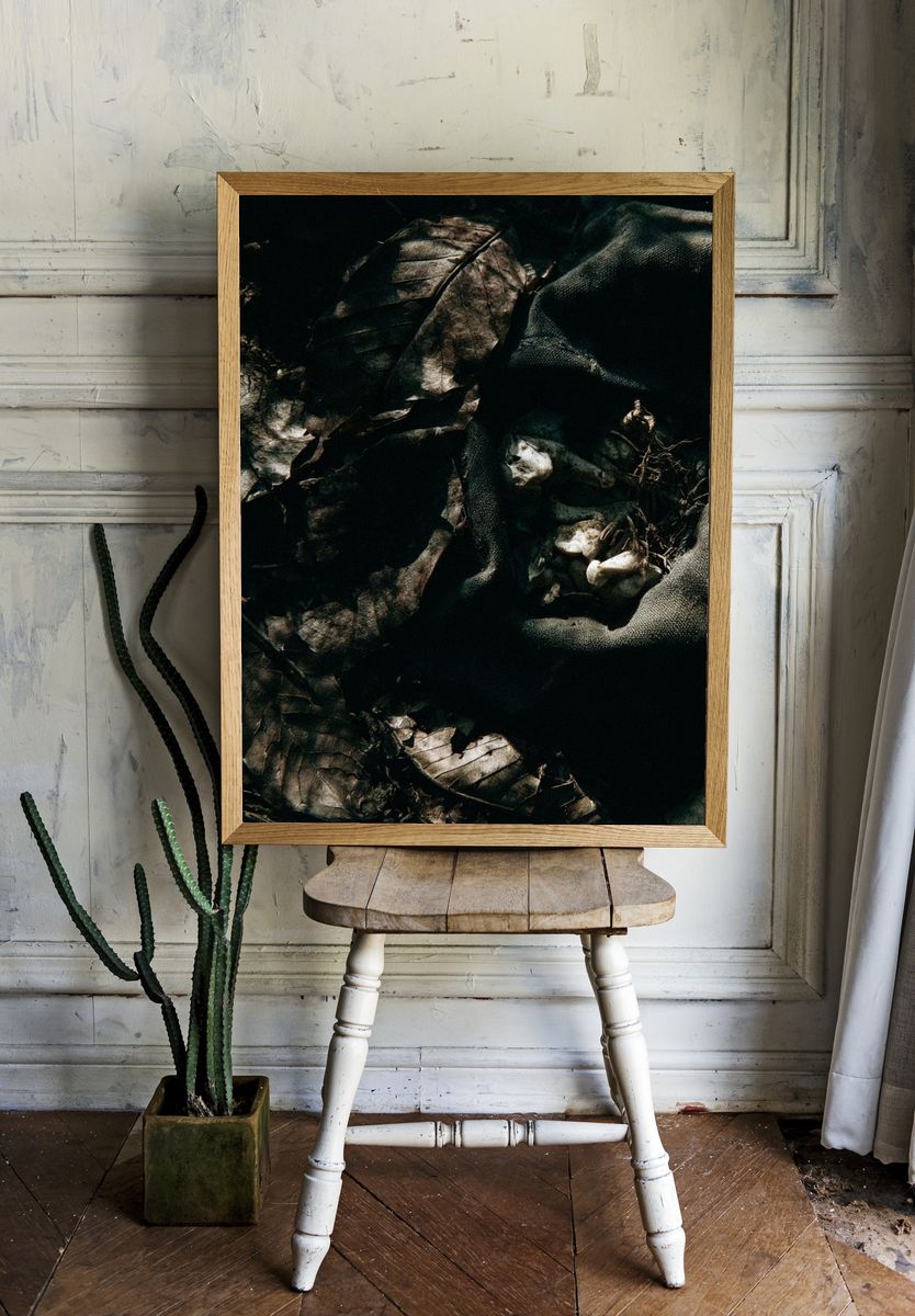 Dark Forest Leaves Abstract Print. — room view 1