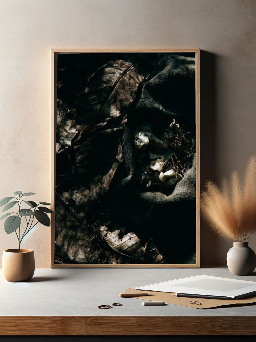 Dark Forest Leaves Abstract Print. — room view 2