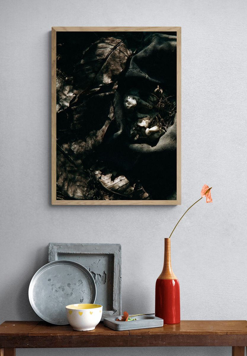 Dark Forest Leaves Abstract Print. — room view 3