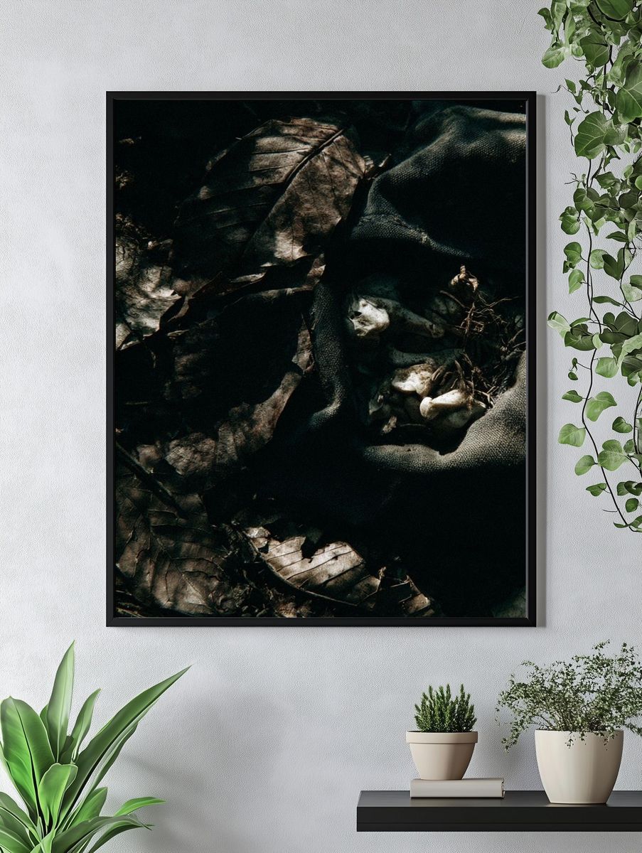 Dark Forest Leaves Abstract Print. — room view 4