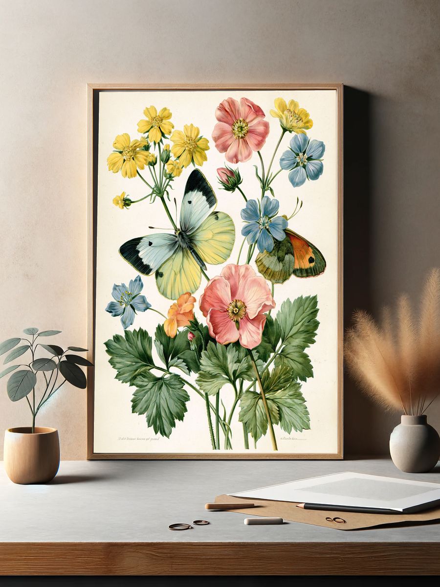 Butterflies and Wildflowers Botanical Print. — room view 2