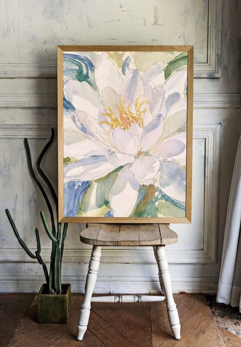 White Watercolor Flower Print. room preview