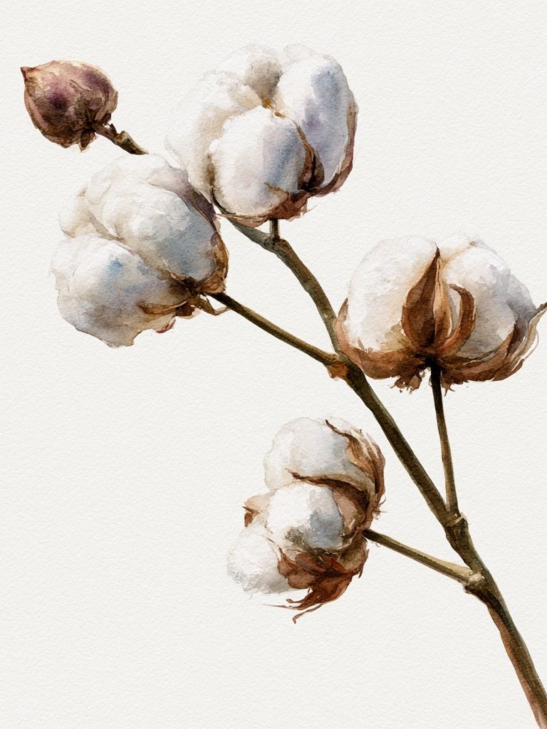 Cotton Branch Watercolor Poster. poster detail
