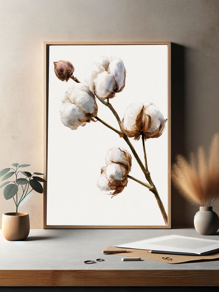 Cotton Branch Watercolor Poster. — room view 2
