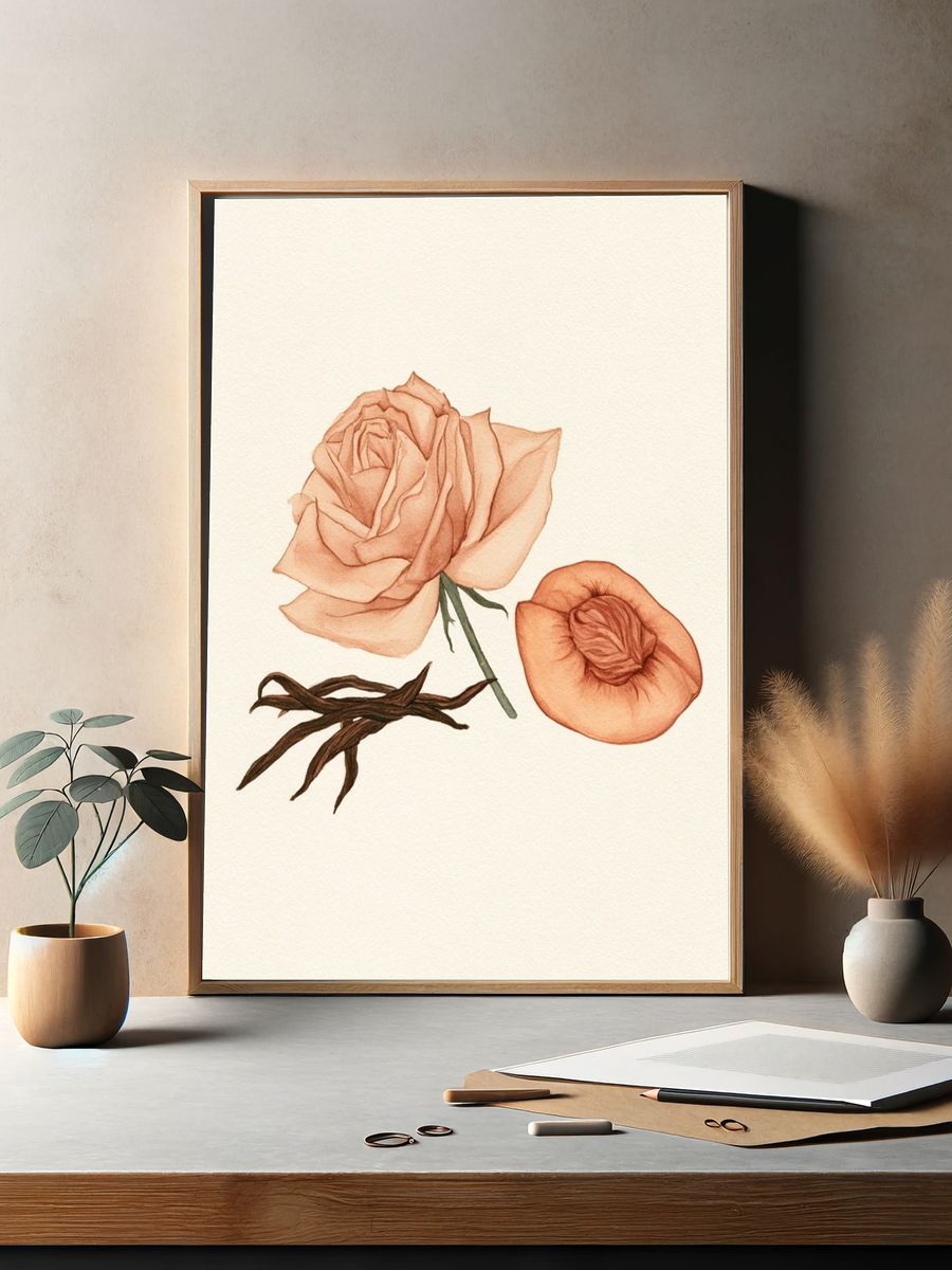 Peach Rose Botanical Print. — room view 2